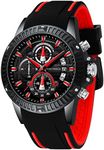 AIMES Men Watch Casual Sports Chronograph Waterproof Analog Quartz Watches Silicon Strap Fashion Wristwatch for Men Red Watch