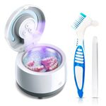 Ultrasonic Cleaner Retainer Cleaning Machine - 43kHz LED Light Ultra Sonic Clean Pod for Denture Mouth Guard Aligner Dental Trays (White-Upgraded)