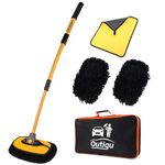 Outigu Car Wash Brush with Telescopic Handle, 3-in-1 Chenille Microfiber Chenille Cleaning Kit for Car, Truck and Home Cleaning, Car Wash Mop with Curved Design Long Handle