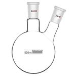 FZN 2 Neck Round 500 ML Bottom Boiling Flask with 24/40 Center & Side Joints Angled Receiving Reflux Flask Multi Neck Apparatus Organic Chemistry Lab Glassware