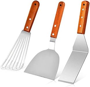 Beijiyi Metal Spatula for Cast Iron Skillet, Stainless Steel Fish Spatula Turner with Wooden Handle, Small Kitchen Spatula Flipper for Cooking Grill Griddle, 3 Pack