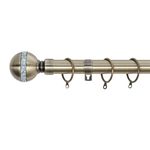 A.Unique Home Diamante Ball Metal Extendable Curtain Pole with Rings and Fittings, In a Variety of Colours and Sizes (25/28mm) (Antique Brass, 120cm - 220cm, 47" to 87" Approx)