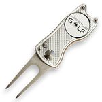 Aiming Fluid Golf 5-in-1 Divot Repair Tool with Ball Marker, Groove Cleaner, Club Tee, Putting Alignment, Switchblade Design – Premium Golf Gift and Accessory (Silver Divot Tool)