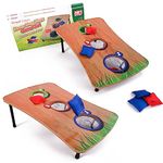 KandyToys Wooden Foldable Bean Bag Toss Garden Games Two Pack | Cornhole Game 2 Player Set | Point System | 12 Beanbags | Outdoor Games