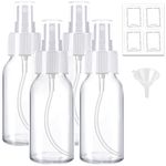 Glass Spray Bottles 2 oz, 4 Pack Clear Empty Spray Bottle for Essential Oils, Small Glass Bottles for Cleaning Solutions, Plants, with Labels and Funnel