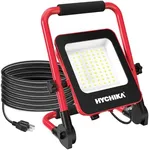 HYCHIKA 50W LED Work Light, 5500 Lumen Portable Flood Lights with Stand, IP65 Waterproof 5000K Daylight for Outdoor, Indoor, Car Repair, Work Shop, Construction Site, Job Site