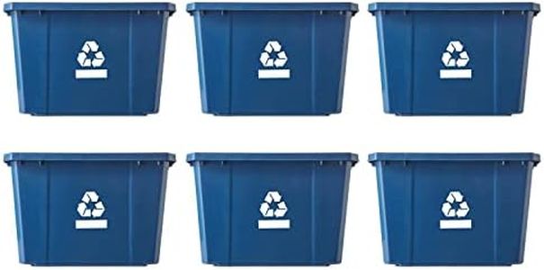 Gracious Living Medium Curbside Blue Box, Plastic 17 Gallon/64 Litre Home Trash Can Refuse and Recycling Bin Container with Built-in Handles (6 Pack)