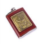 Menzy Let Me Bold Stainless Steel and Stitched Leather Hip Flask 8 oz (230 Ml), Liquers or Wine Whisky Alcohol Drinks Holder Pocket Bottle for Men Women