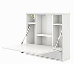 SFAREST Wall Mounted Desk, Folding Floating Drop Leaf Table with Storage Compartments and Drawer, Space Saving Hanging Laptop Desk for Home Office (White)