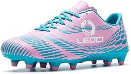 LEOCI Men's Firm Ground Soccer Cleats Outdoor/Indoor Boys Girls Professional Futsal Football Training Sneakers Pink Size: 9