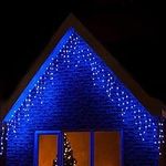 Outdoor Blue Icicle Christmas Fairy Lights, 400 LED 10 Metres Lit Width, 80 Icicles, 8 Hour Timer, 8 Modes, Safe Voltage