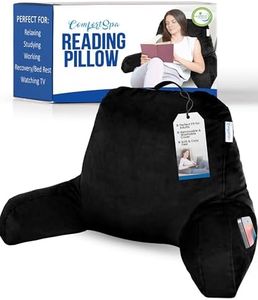 ComfortSpa Reading Pillow for Bed Adult Size, Back Rest Pillow with Arms, Pockets and Washable Cover; Use as Bed Pillows for Sitting Up in Bed for Bedrest or Relief from GERD Heartburn (Large Black)