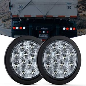 Nilight 2PCS 4" White Round LED Reverse Back Up Light w/Surface Mount Grommet Plugs Trailer Tail Lights for Truck Trailer RV Jeep