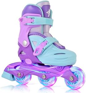 2PM SPORTS Inline Skates for Kids Ages 4-6 8-12 with Light Up Wheels, Adjustable Kids Roller Skates Blades for Youths Toddlers Beginners (Purple & Blue, Small - Little Kid)