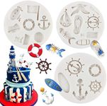 Sijiangmold Beach Ocean Series Cake Decoration Silicone Molds Mini Slipper Sailboat Fondant Mold Anchor Rudder Seagull Hook Mold For Cake Decoration Cupcake Topper Candy Chocolate Gum Paste Set Of 3