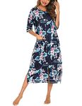 Veseacky Causal House Dress Women O Neck Duster House Coat Zipper Front Sleepdrss Navy Flower XL…