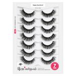 3D Clear Band False EyeLashes Natural Look Cat Eye Wispy Fake lashes Short Supernatural Cross Soft Reusable Lashes 7 Pairs-Happy Heartbeat(No.197)