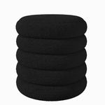 JASIWAY Ottoman with Storage, Round Ottoman for Dorm, Small Storage Foot Stool with Soft Cushion Cover, Upholstered Vanity Chairs for Makeup, Living Room, Bedroom, Boucle (Black)