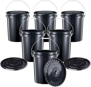 United Solutions 5-Gallon Heavy-Duty Buckets with Snap-On Lids, 6-Pack – BPA-Free, Food-Grade Plastic, Multi-Purpose Storage for Home, DIY, and Job Sites – Black