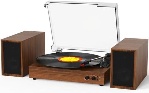 Record Player for Vinyl with External Speakers, Bluetooth 3 Speed Vintage Belt-Driven 33 45 78 RPM Turntable with Stereo Speakers, MP3 PC Recording, RCA Line-Out, AUX-in Headphone Out, Walnut
