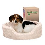 Furhaven Pet Bed for Dogs & Cats - Ultra Plush Curly Fur Oval Cuddler Dog Bed with Removable Washable Cover & Pillow Cushion, Cream, Medium