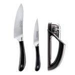 Robert Welch Signature Kitchen Knife Set with Hand-held Sharpener. Multi Award Winning Design – Vegetable 10cm, Cook's 14cm, Hand-held Sharpener.