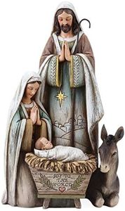 Joseph's Studio by Roman - Holy Family Figure with Donkey, Christmas Scene, Wood Grain Look, 10.5" H, Resin and Stone, Tabletop or Desk Display, Decorative