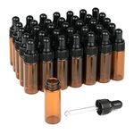 Furnido 5ml Amber Glass Dropper Bottle,Empty Essential Oil Bottles Glass Vials with Glass Eye Dropper for DIY Aromatherapy Colognes Perfume Liquid Sample Blends Pack of 35-2pc 2ml dropper included