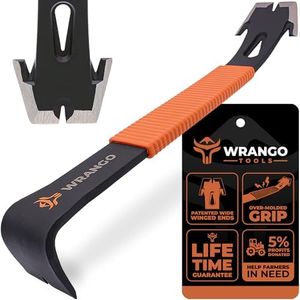 Wrango Tools 15" Flat Bar Pry Bar - Heavy Duty Crowbar with Nail Puller - High Carbon Steel with Soft Shock Absorbing Grip & Wide Winged Ends - Demolition Tools for Home Improvement & Construction