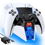 Fenolical PS5 Controller Charger Station with 5V/3A AC Adapter for Dualsense Controller & Edge Controller, Playstation 5 Accessories Charging Station with Timer Function & Smart Touch Control (White)