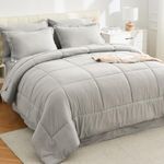 EMME Grey Comforter Set 7 Pieces Queen Bed in A Bag, Down Alternative Brushed Microfiber Bedding Comforter Set with Sheets, Ultra Soft and Comfortable Bed Set for All Season (Full/Queen, Grey)