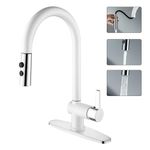 LIWEIKE White Kitchen Faucet, White Kitchen Faucets with Pull Down Sprayer for 1 or 3 Hole Design High Arc 360° Swivel Single Lever Kitchen Faucet White