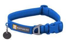 RUFFWEAR Front Range Collar, Medium Dog Collar with Aluminium V-Ring, Adjustable Length Pet Dog Collar, Comfortable Soft Fabric, Animal Collar with Dog Lead Attachment Ring, 36-51cm, Blue Pool