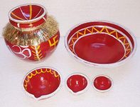 B S NATURAL MITTI Navratri Kalash Pooja Set with Base Plate for Grown (Wheat joo) Total 6 Items
