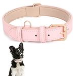 Classic Pink Leather Dog Collar for Small Medium Large Dogs Soft Neoprene Padded Adjustable Pet Collars Heavy Duty Dog Collar,57cm