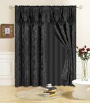 All American Collection New 4 Piece Drape Set with Attached Valance and Sheer with 2 Tie Backs Included (63" Length, Black)