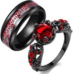 Couple Rings Matching Rings His Her Ring Red CZ Women's Wedding Ring Crown Rings, Metal crystal rhinestone stone, Cubic Zirconia