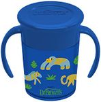 Dr. Brown’s Milestones Cheers 360 Cup Spoutless Transition Cup with Handles for Easy Grip and Leak-Free Learning, Blue Safari, 7 oz/200 mL