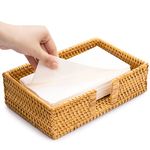 Rattan Guest Towel Holder For Bathroom Towel Caddy Rectangular Napkin Tray Wicker Toilet Tank Basket Honey Brown 9.5 X 5.9 X 2.3 Inches Tissue Paper Hand Towels Storage Luncheon Kitchen Countertop