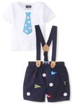 Mud Pie Baby-Boys Newborn Baseball Suspender and Short Set, Blue/White, 9-12 Months