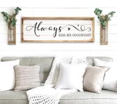 MACVAD Always Kiss Me Goodnight Wall Decor Sign for Bedroom, Large Farmhouse Bedroom Sign with Solid Wood Frame for Couples, Love Theme Wall Decor Above Bed 27.5"W x 9.5"H