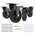 5 Inch Caster Wheels,Set of 4 Heavy Duty,Black Industrial Casters with Brake, Locking Casters for Furniture and Workbench for Cart,Top Plate Swivel Wheels and Load 2400lbs （Two Hardware Kits Include