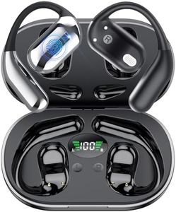 EUQQ Wireless Auricolari, Bluetooth 5.3 Cuffie, 2024 Auricolari Senza Fili Suono Stereo HiFi con Microfono ENC, Auricolari Sportivi Sull'orecchio per Corsa, 50 Ore Display LED Doppio, IP7, Nero