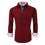 ALEX VANDO Mens Dress Shirts Wrinkle Free Regular Fit Stretch Rayon Button Down Shirt(Burgundy,XXL)