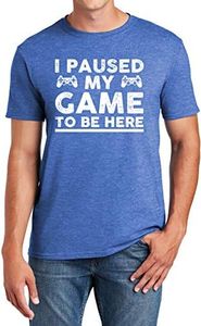 I Paused My Game to Be Here, Funny T Shirt for Men, Video Gamer Humor Joke Gifts for Teenage Boys T-Shirt, Blue Heather, X-Large