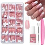 French False Nails - 240 Pcs Coffin Press on Nails Set - Fake Nails Nude Color French False Nail Kit - Full Cover Stick on Nails Ballerina Nail Art Manicure