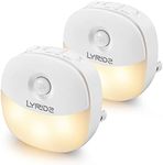 LYRIDZ Plug-in Motion Sensor Night Light with Auto/On/Off, Mini Warm White LED Nightlight with Adjustable Brightness, Ideal for Bedroom, Bathroom, Kitchen, Hallway, Stairs, Energy Efficient, 2-Pack