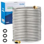 Metal Garden Hose 120 FT, Stainless Steel Water Hose, Garden Hose Tough & Flexible, Lightweight, Crush Resistant Brass Fittings & Shut Off Valve, Kink & Tangle Free, Rust Proof (Silver, 120 FT)