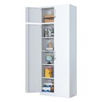 iJINGUR Metal Storage Cupboard with Locking Doors and 4 Adjustable Shelves, Extra Tall Lockable Steel Storage Cabinets for Home Office Garage Kitchen Pantry (White)
