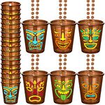 12 Pcs Tiki Shot Glasses on Beaded Necklace Hawaiian Plastic Shot Glass Necklaces Brown Funny Tiki Shot Necklace Cups for Summer Hawaiian Adults Teens Birthday Bachelorette Party Favors, 6 Styles